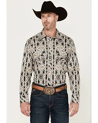 Rock & Roll Denim Men's Southwestern Long Sleeve Pearl Snap Stretch Western Shirt
