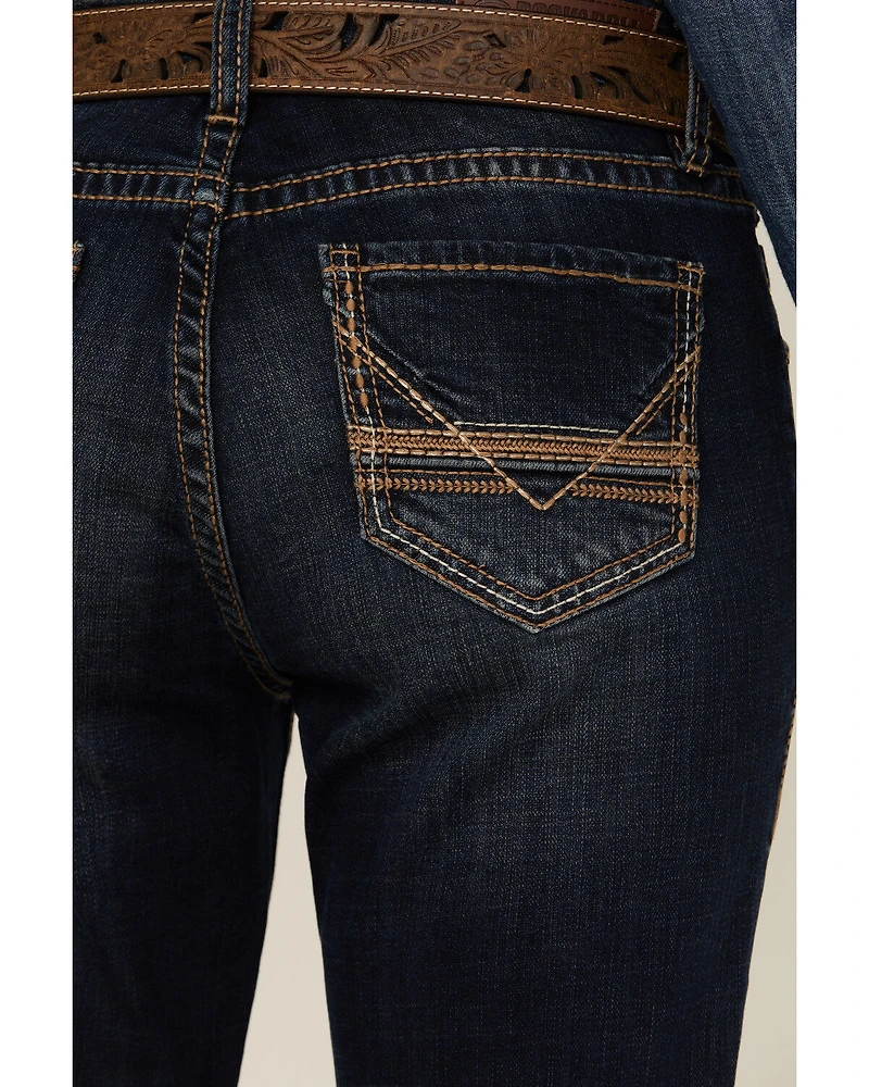 Rock & Roll Denim Women's Dark Wash Mid Rise Embroidered Riding Stretch Jeans