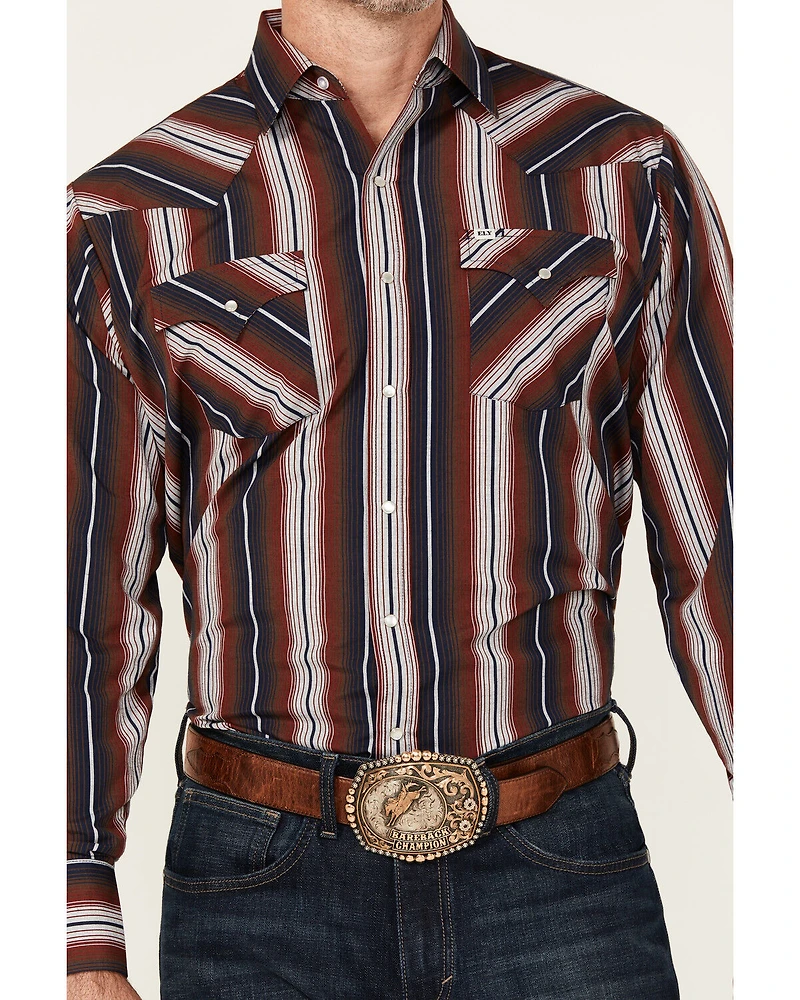 Ely Walker Men's Striped Long Sleeve Pearl Snap Western Shirt