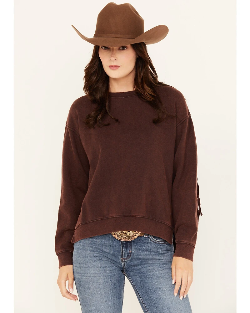 Shyanne Women's Solid High-Low Fringe Long Sleeve Shirt