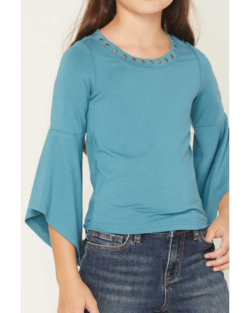 Shyanne Girls' Solid Studded Long Bell Sleeve Shirt