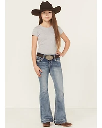 Grace LA Girls' Medium Wash Paisley Pocket Bootcut Stretch Denim Jeans