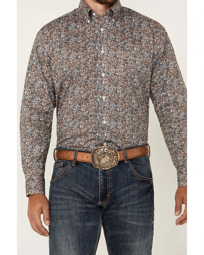 Rough Stock by Panhandle Men's Paisley Print Long Sleeve Button-Down Stretch Western Shirt