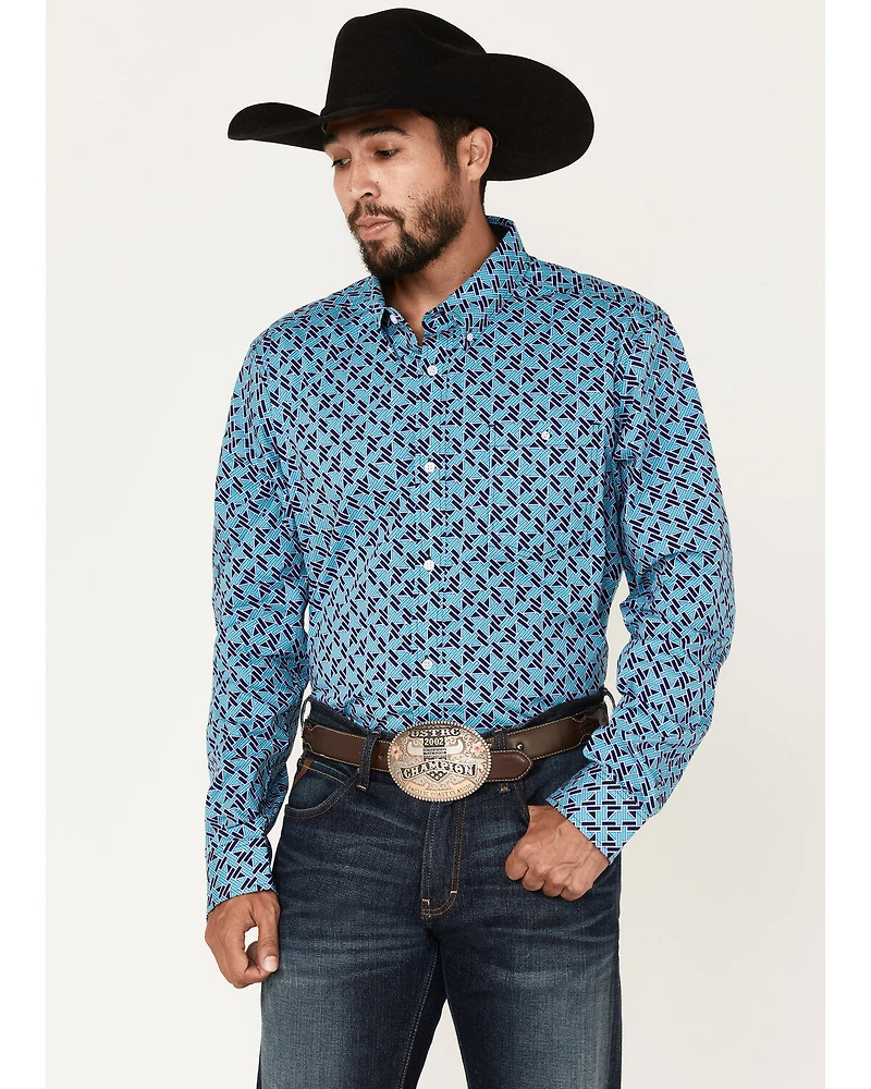 RANK 45® Men's Tie-Down Geo Print Button-Down Western Shirt