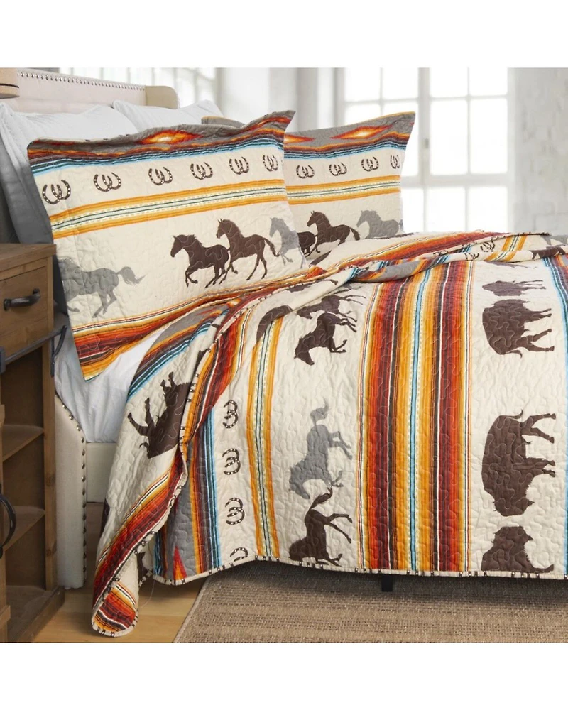 Carsten Home Western Striped Print King Quilt Set - 3 Piece