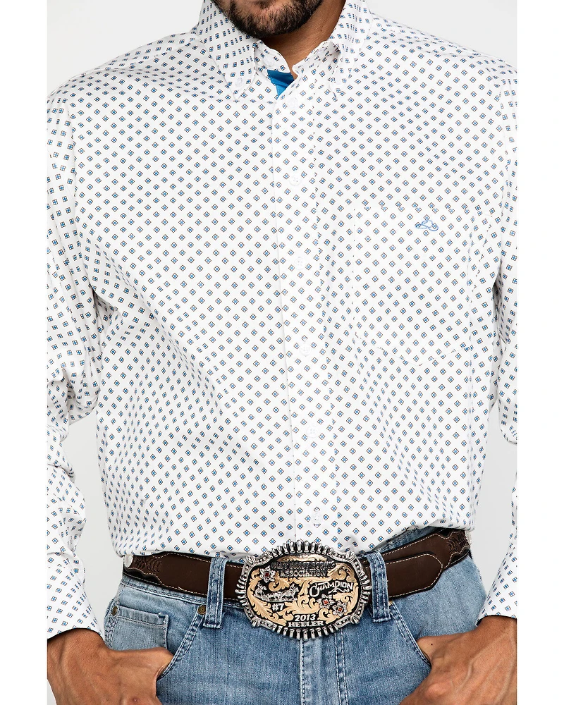 Resistol Men's White Stuart Geo Print Long Sleeve Western Shirt