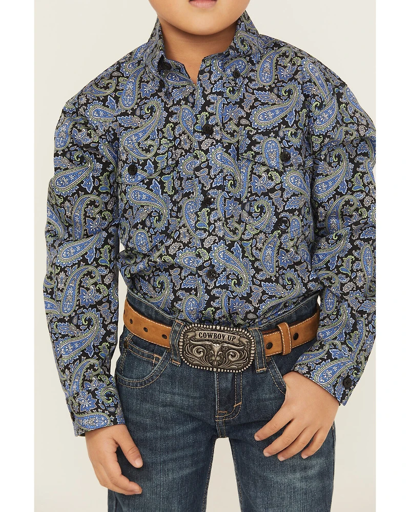 Roper Boys' Paisley Print Long Sleeve Button-Down Western Shirt