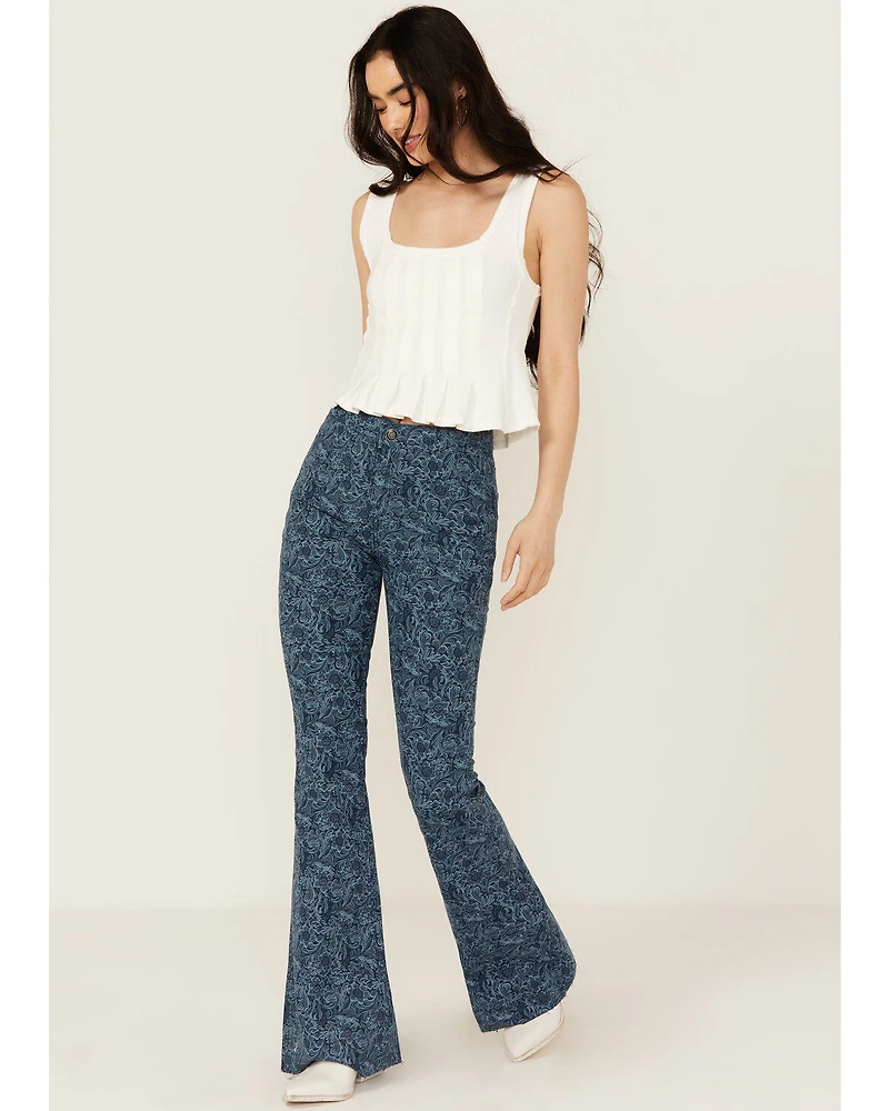 Rock & Roll Denim Women's High Rise Reversible Button Flare Stretch Jeans