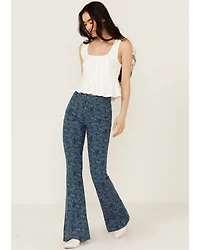 Rock & Roll Denim Women's High Rise Reversible Button Flare Stretch Jeans