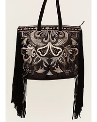 Shyanne Women's Velvet Embroidered Beaded & Fringe Tote