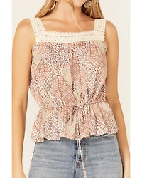 Wild Moss Women's Floral Paisley Patchwork Crochet Tank Top