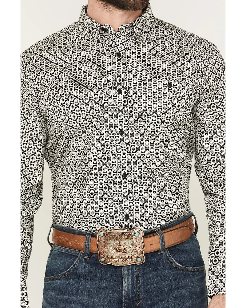 RANK 45® Men's Rockies Ridge Geo Print Long Sleeve Button-Down Stretch Western Shirt
