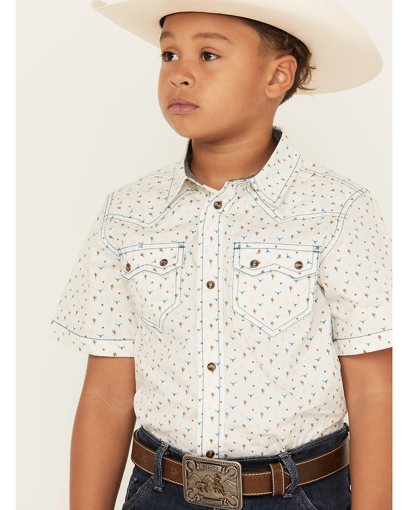 Cody James Boys' Bull Cactus Short Sleeve Snap Western Shirt