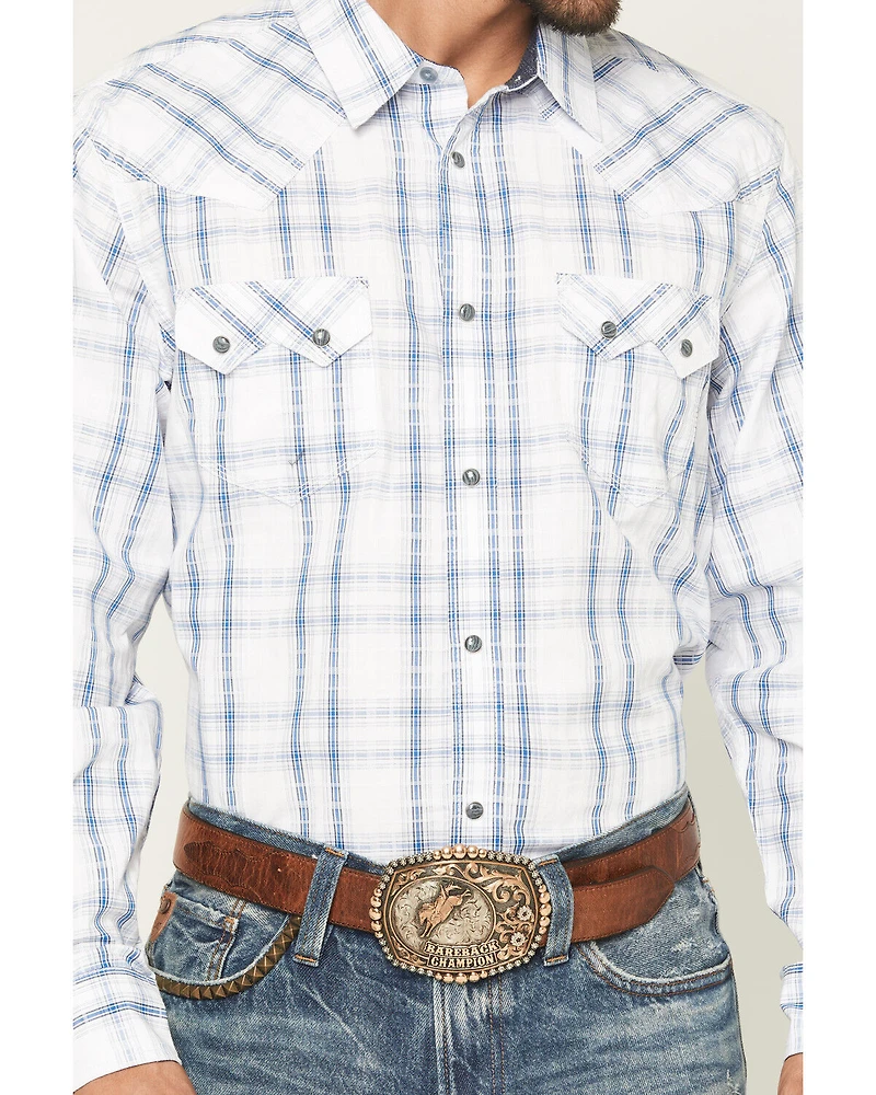 Moonshine Spirit Men's All Day Long Dobby Plaid Print Sleeve Snap Western Shirt