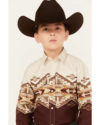 Roper Boys' Southwestern Border Print Long Sleeve Pearl Snap Western Shirt