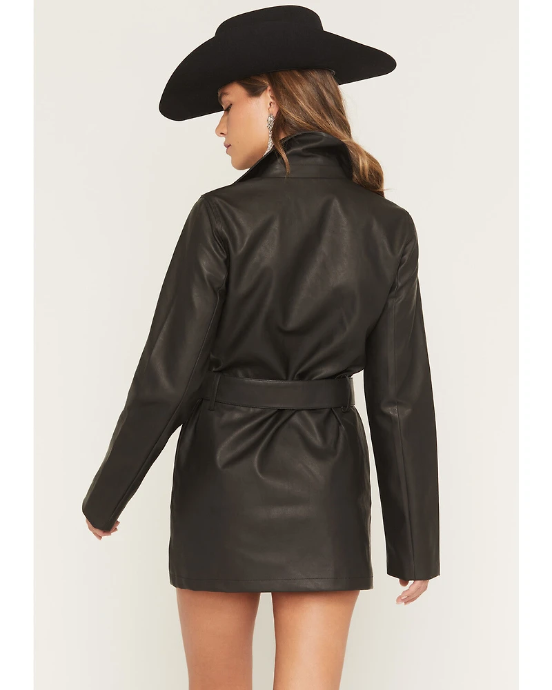 Show Me You Mumu Women's Faux Leather Belted Stapleton Long Sleeve Moto Mini Dress