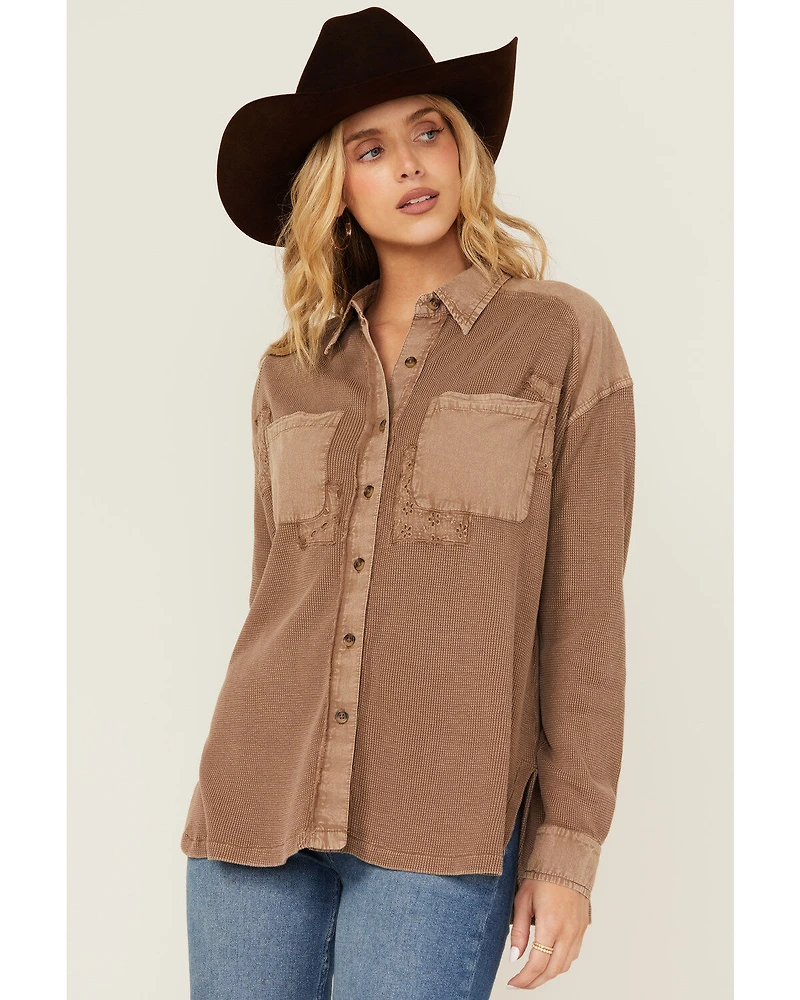 Cleo + Wolf Women's Candie Patchwork Long Sleeve Button-Down Shirt
