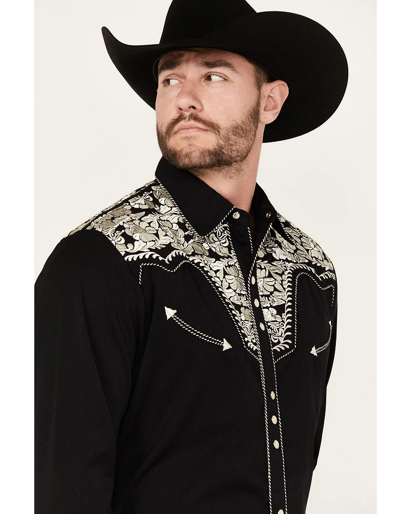Scully Men's Embroidered Gunfighter Long Sleeve Pearl Snap Western Shirt