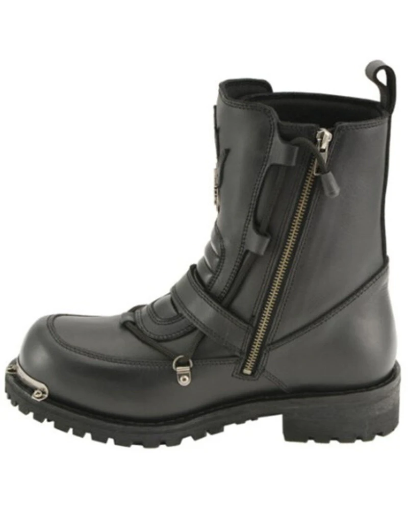 Milwaukee Leather Men's Tactical Buckle Logger Motorcycle Boots - Round Toe