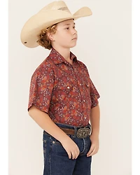 Rock & Roll Denim Boys' Paisley Print Short Sleeve Pearl Snap Stretch Western Shirt