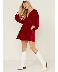 Free People Women's Portia Velvet Long Sleeve Mini Dress