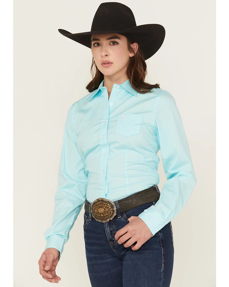 Cinch Women's Solid Long Sleeve Button-Down Western Shirt