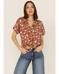 Shyanne Women's Floral Print Tie Front Short Sleeve Blouse