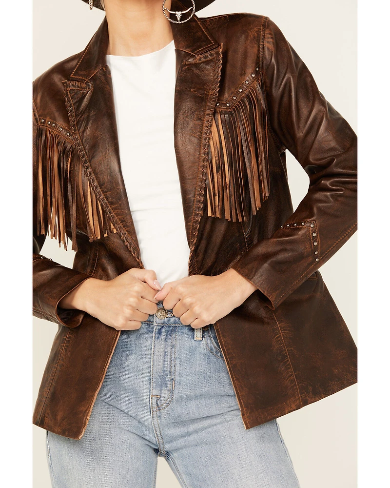 Cripple Creek Women's Fringe Leather Blazer