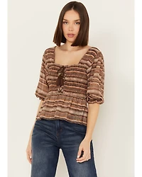 Shyanne Women's Smocked Lace-Up Print Top