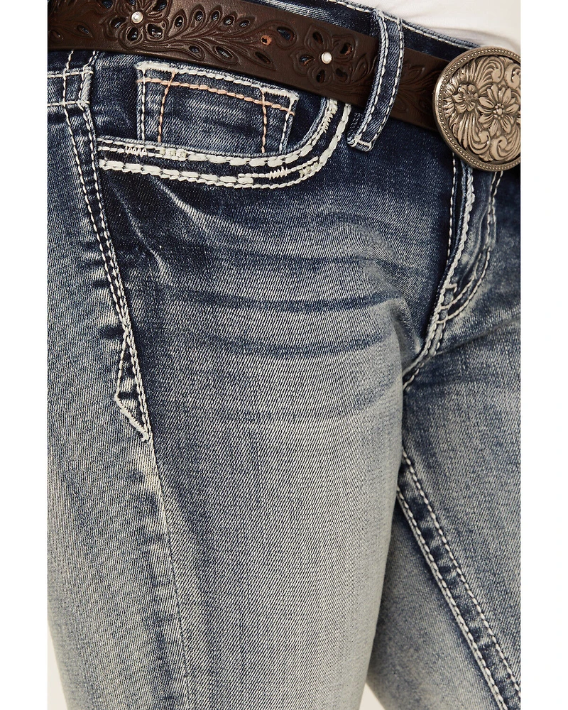 Grace LA Girls' Light Wash Horseshoe Floral Bootcut Denim Jeans
