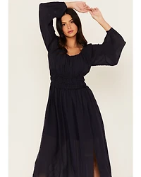 Shyanne Women's Striped Long Sleeve Slit Front Midi Dress