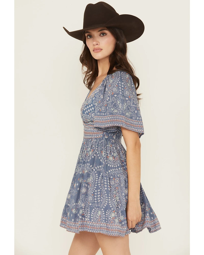 Angie Women's Border Print Knot Front Mini Dress