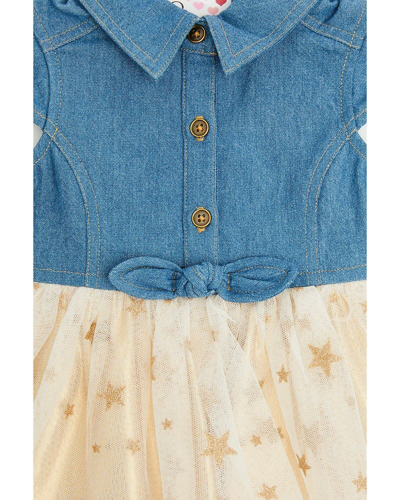 Sugar California Infant Girls' Denim and Tulle Gold Star Dress
