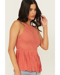 Shyanne Women's Stretch Lace Halter Fringe Tank