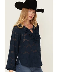 Shyanne Women's Floral Long Sleeve Ruffle Peasant Top