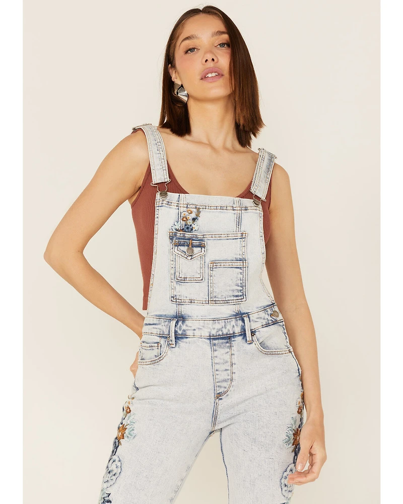 Driftwood Women's Light Wash Embroidered Denim Overalls
