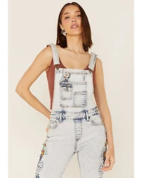 Driftwood Women's Light Wash Embroidered Denim Overalls