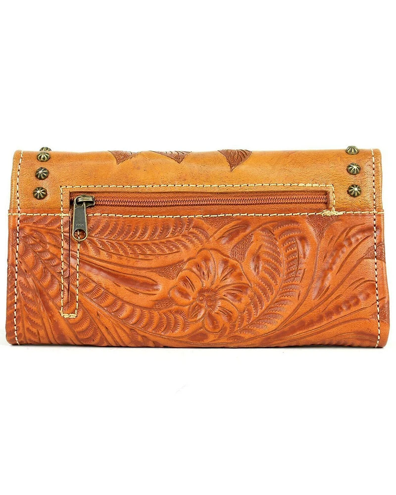 American West Women's Texas Rose Tooled Trifold Wallet