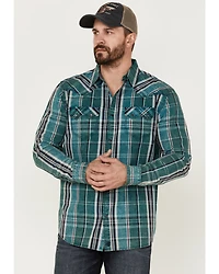 Moonshine Spirit Men's Marble Crackle Plaid Long Sleeve Snap Western Shirt