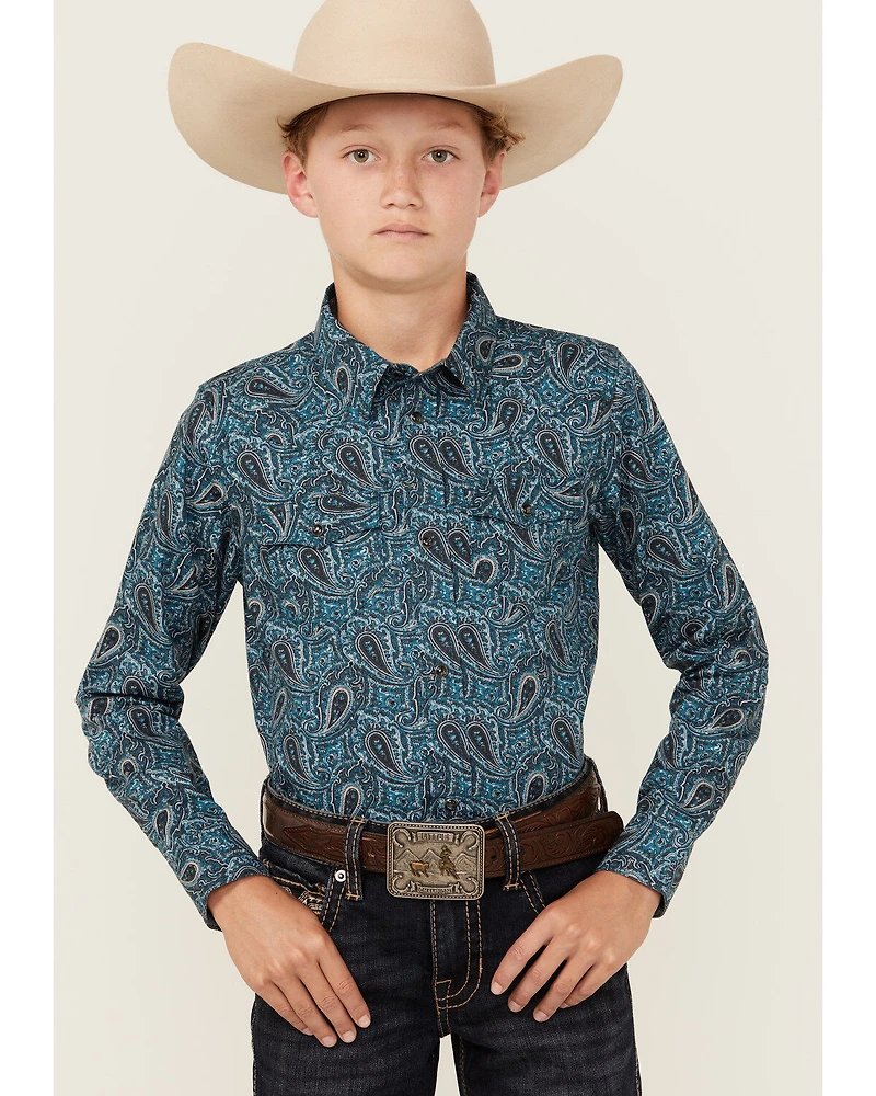 Cody James Boys' Lasso Paisley Print Long Sleeve Snap Western Shirt