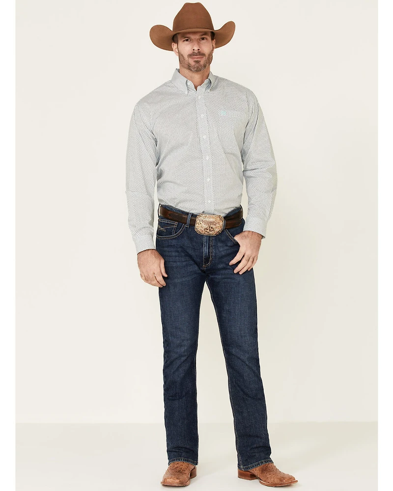 Cinch Men's White Stretch Geo Print Long Sleeve Western Shirt