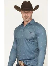 Cowboy Hardware Men's Steerhead Print Long Sleeve Snap Polo