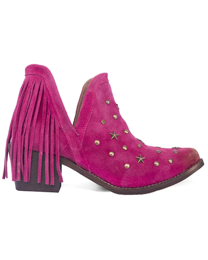 Circle G Women's Fringe Studded Roughout Booties - Round Toe