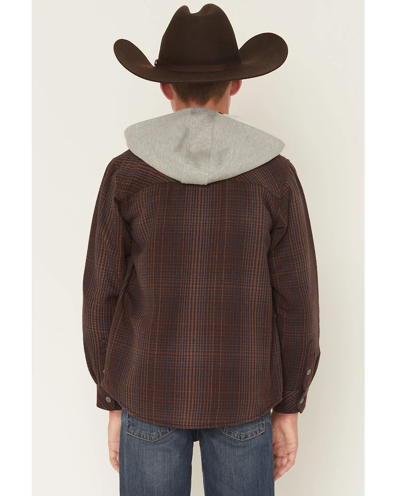 Ariat Boys' Retro Plaid Print Snap Shirt Jacket with Hood
