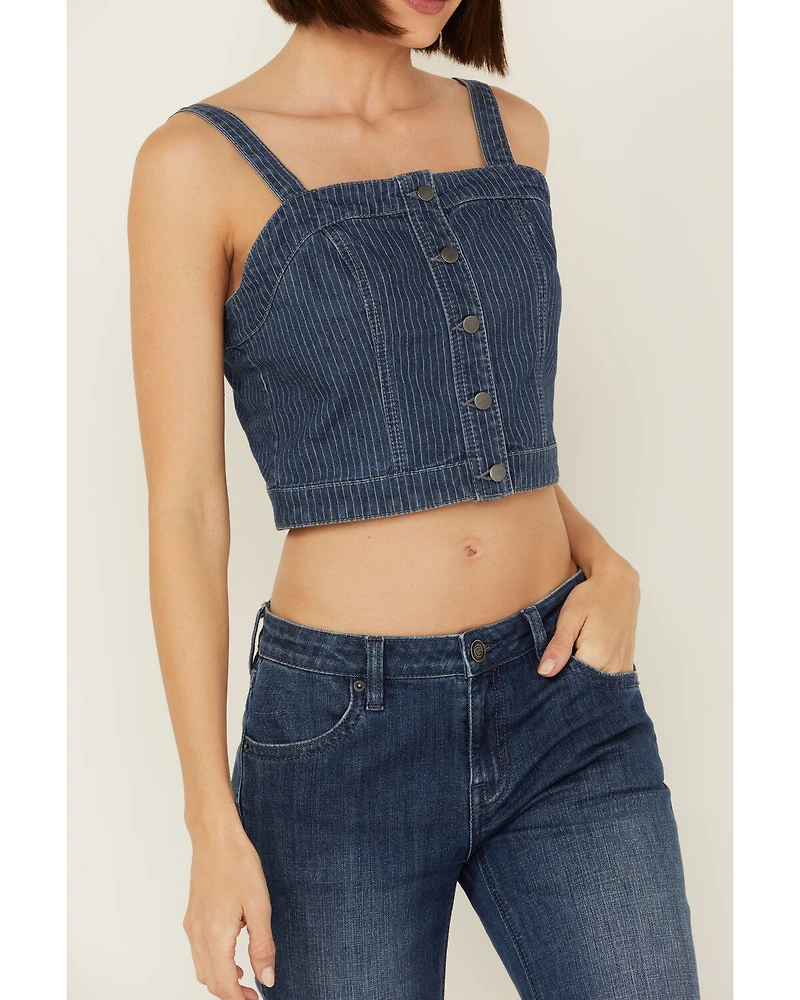 Rock & Roll Denim Women's Dark Wash Pinstripe Corset Crop Top