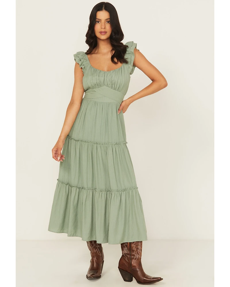 Ash & Violet Women's Flutter Sleeve Midi Dress