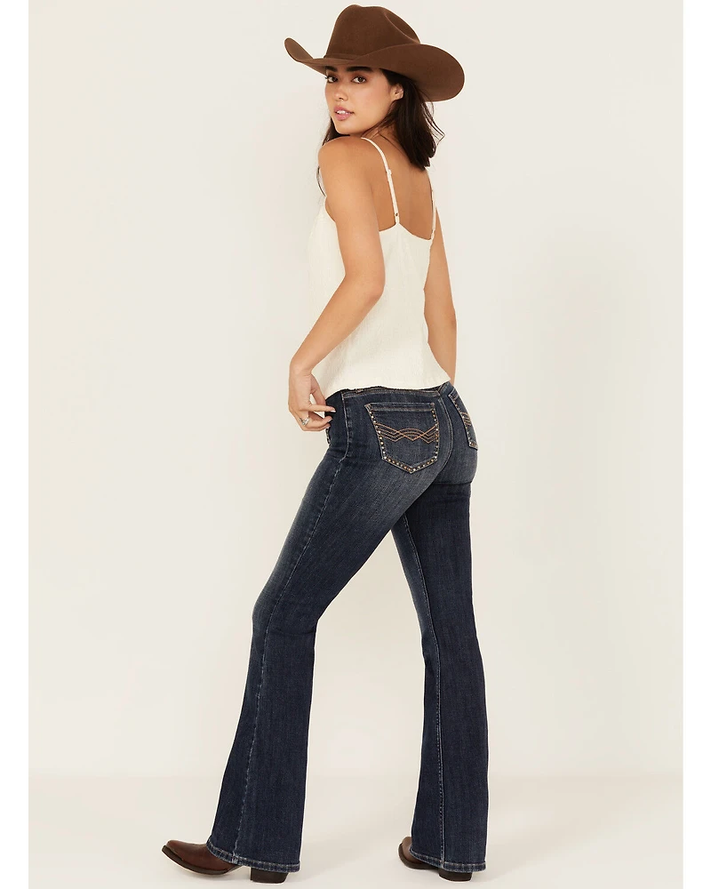 Idyllwind Women's Hadley Dark Wash High Rise Embellished Flare Stretch Denim Jeans