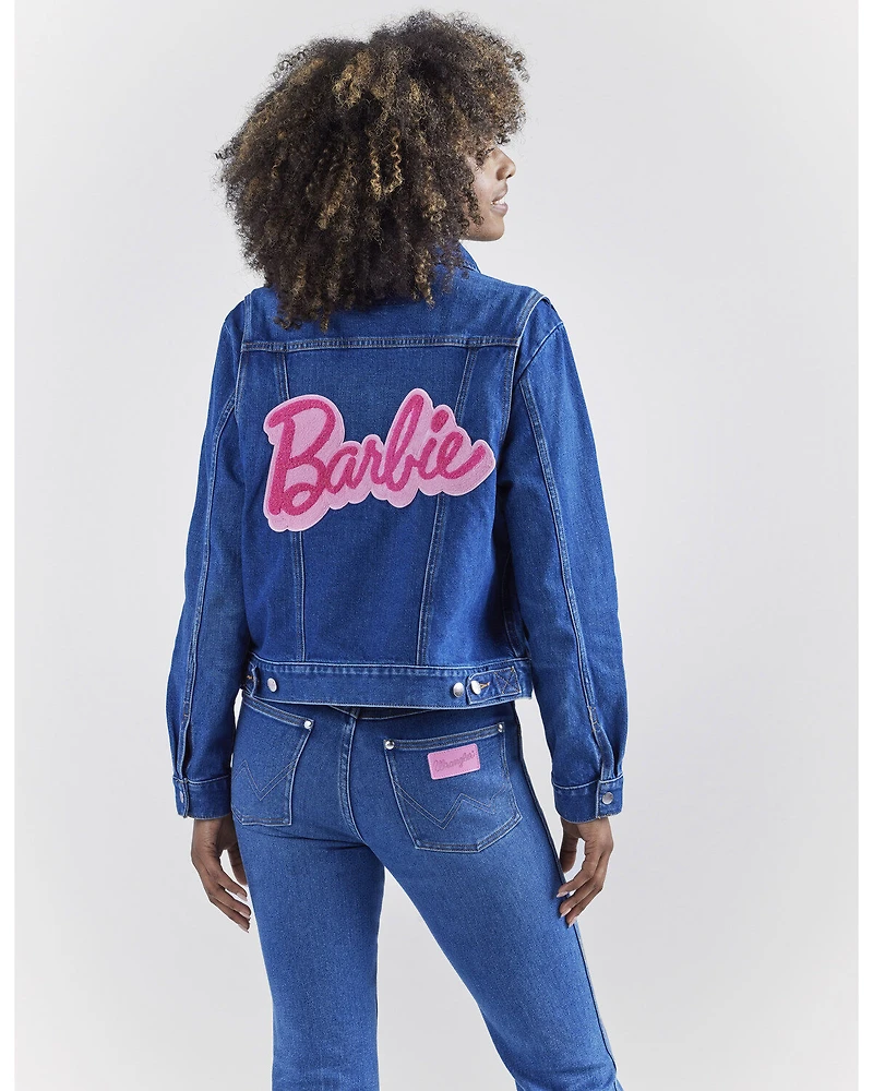 Wrangler® X Barbie™ Women's Dark Wash Logo Zip Front Denim Jacket