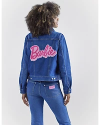 Wrangler® X Barbie™ Women's Dark Wash Logo Zip Front Denim Jacket