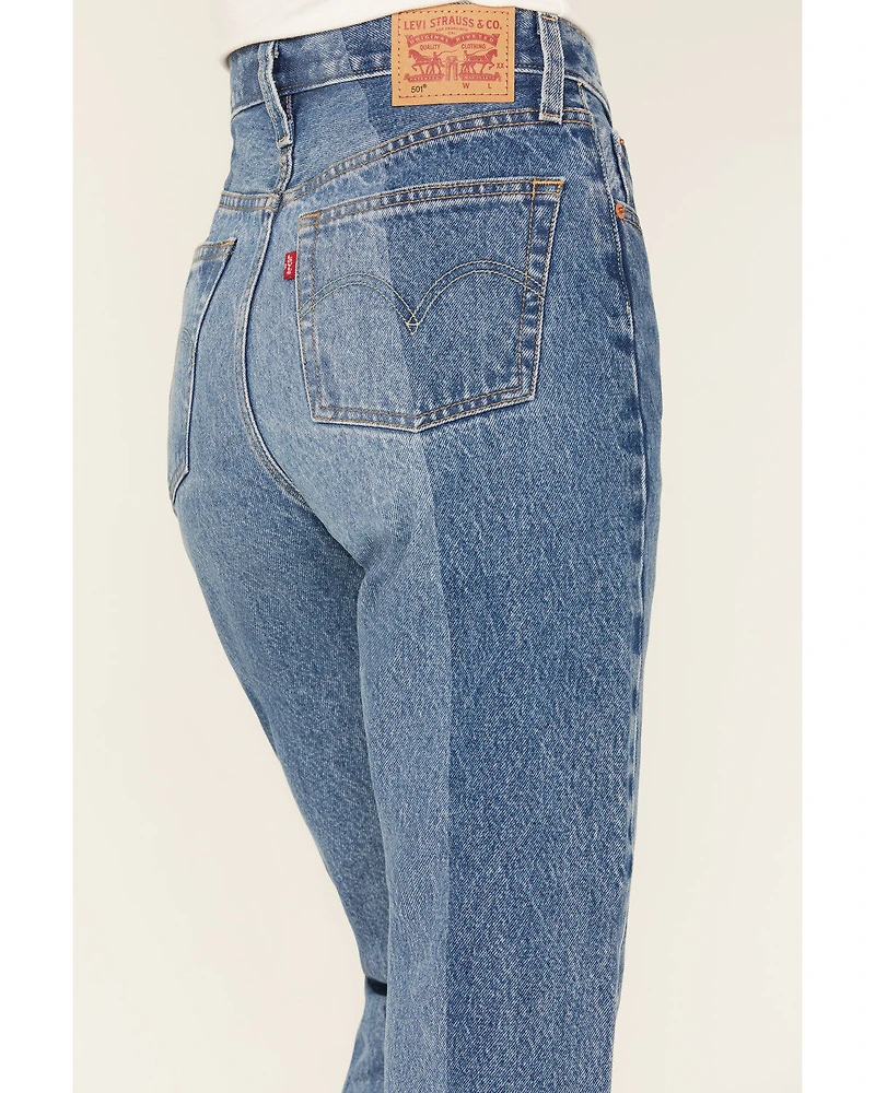 Levi's Women's Medium Wash Laser Craft High Rise Two Toned 501 Straight Jeans